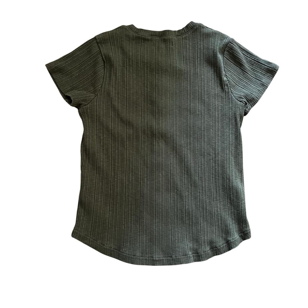 Madewell Pointelle Button Front Slim Cropped T-Shirt In Olive Color | XS - Picture 3 of 5